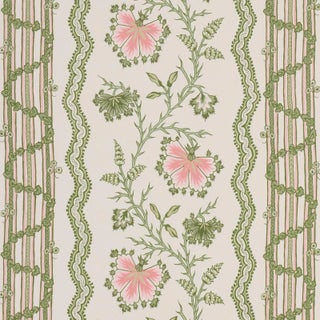 SAMPLE - Schumacher Parvati Floral Stripe Wallpaper In Petal For Sale