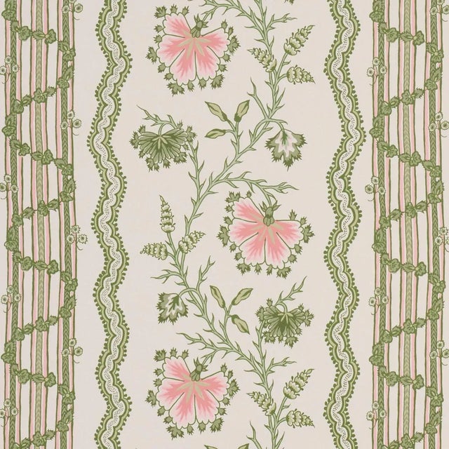 SAMPLE - Schumacher Parvati Floral Stripe Wallpaper In Petal For Sale