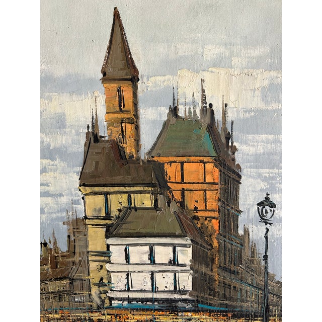 Vintage 1960’s Modernist Brutalist Paris Cityscape Oil Painting in Gold Frame Signed Linca For Sale - Image 4 of 6