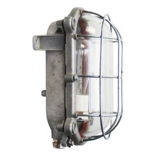 Vintage Industrial Cast Metal and Clear Glass Wall Lamp from Schuch For Sale