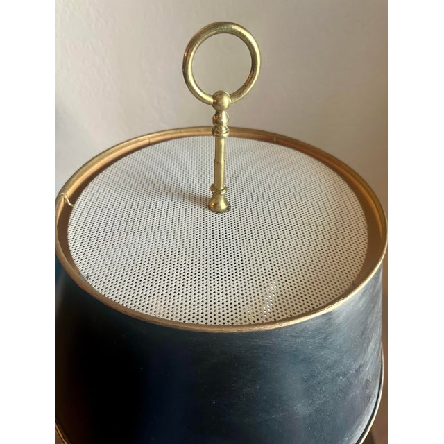 Vintage Solid Brass French Horn Bouillotte Lamp | 3-Arm Candelabra, Original Shade For Sale - Image 4 of 12