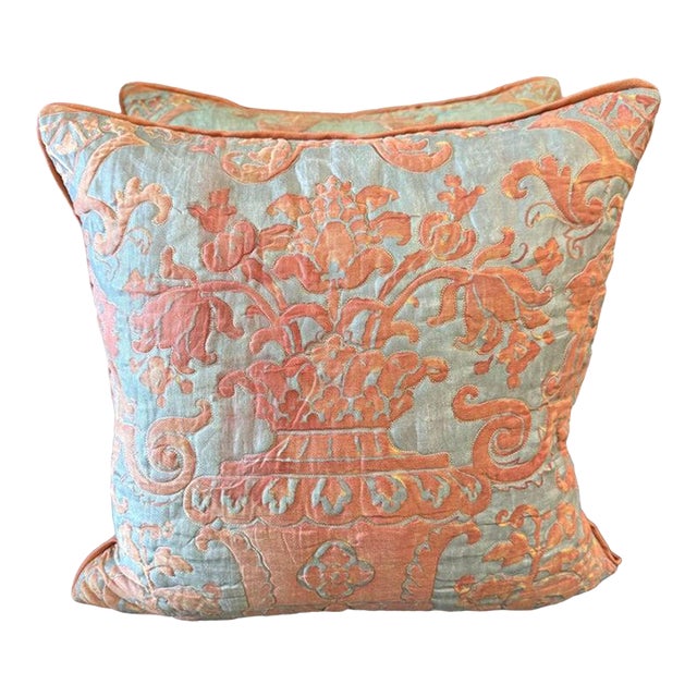Pair of Rare Quilted Fortuny Pillows in Terracotta For Sale