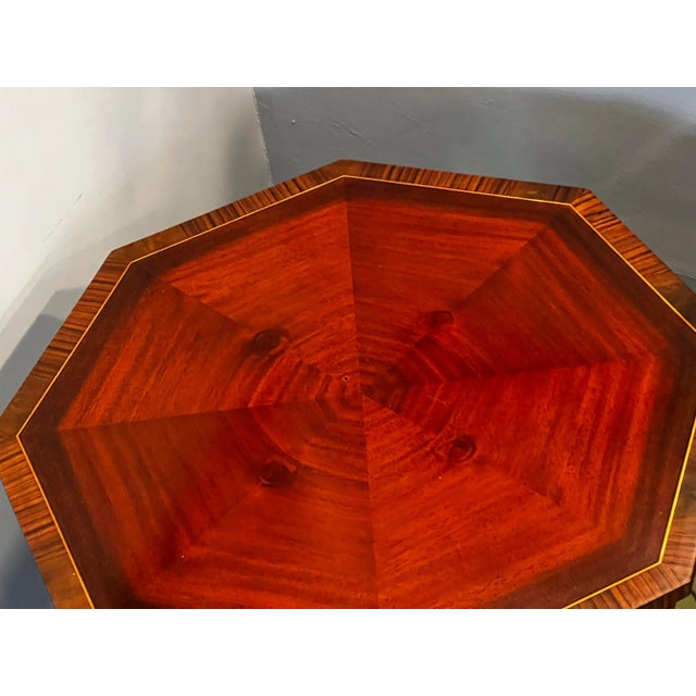 1990s 1990s Maitland-Smith Octagonal Mahogany Matchbook Veneer Center Drum Table For Sale - Image 5 of 12