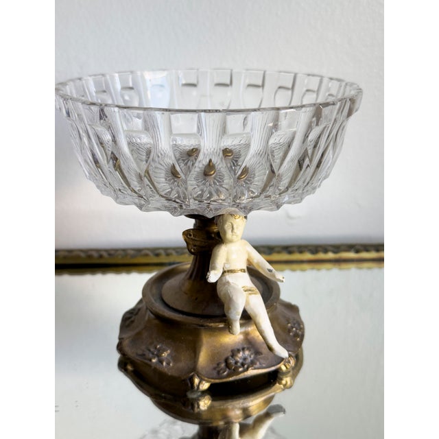 Rococo Vintage Hollywood Regency Cherub Glass Compote Candy Dish For Sale - Image 3 of 12