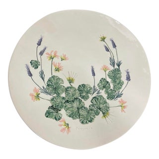 Vintage Hand-Crafted Ceramic Botanical Platter – "Pelargonium" 3d Relief Wall Art For Sale