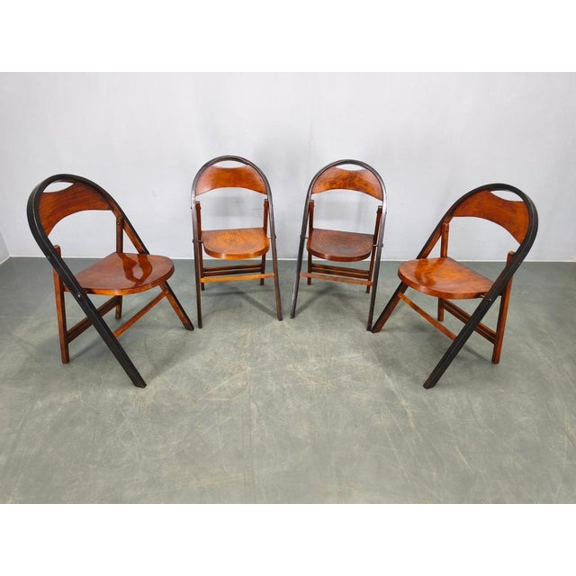 Set of four Bauhaus folding side chairs model B751, produced by Ligna in Czechoslovakia during the 1930s, following the...