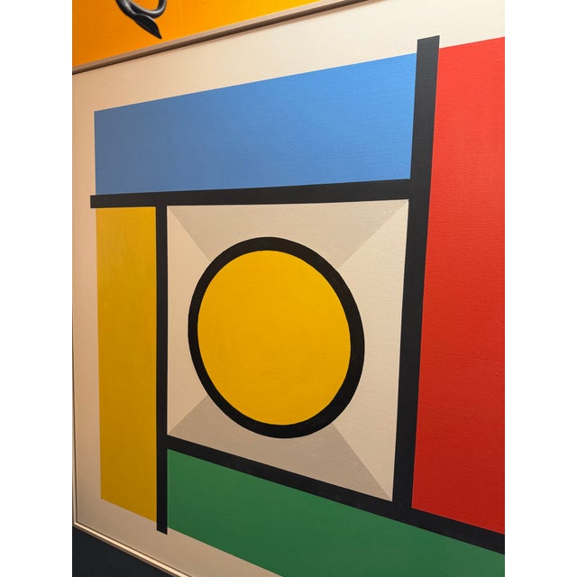 Wood French Artist Patrice Bertin Geometric Composition Framed Oil on Canvas Signed For Sale - Image 7 of 10