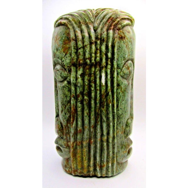 1920s Guatemalan Jadeite Jade Mayan Warrior 11.5" Carving With Two Faces and Headdress For Sale In Miami - Image 6 of 13