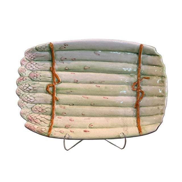 Italian Vintage Hand-Painted Italian Majolica Aspargus Platter For Sale - Image 3 of 9