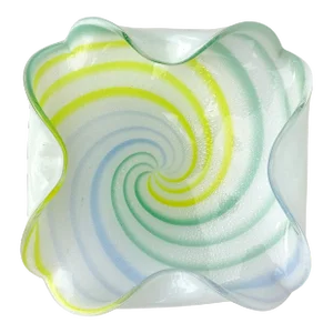 Murano Green Yellow Blue White Silver Flecks Vintage Italian Mid Century Art Glass Centerpiece Bowl