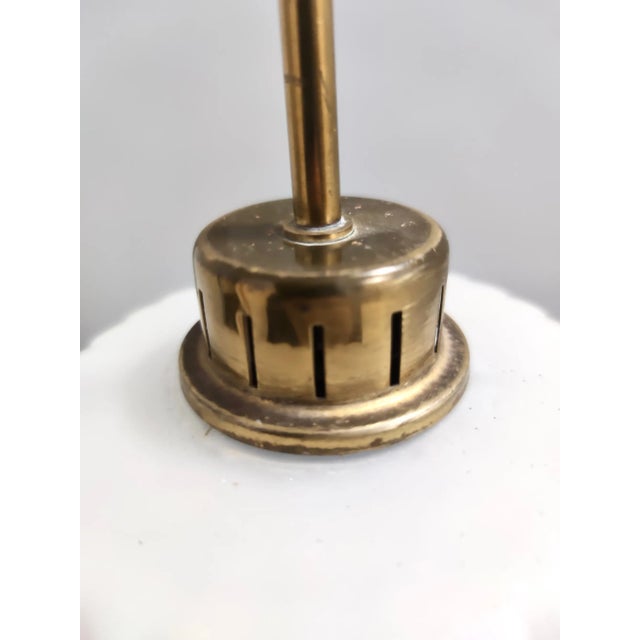 Black Glazed Opaline Glass, Teak and Brass Pendant, Italy, 1960s For Sale - Image 8 of 10