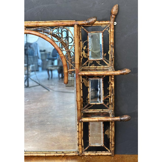 Traditional Large English Bamboo Over Mantle or Wall Mirror (H 42 3/4 X W 51 1/2) For Sale - Image 3 of 12