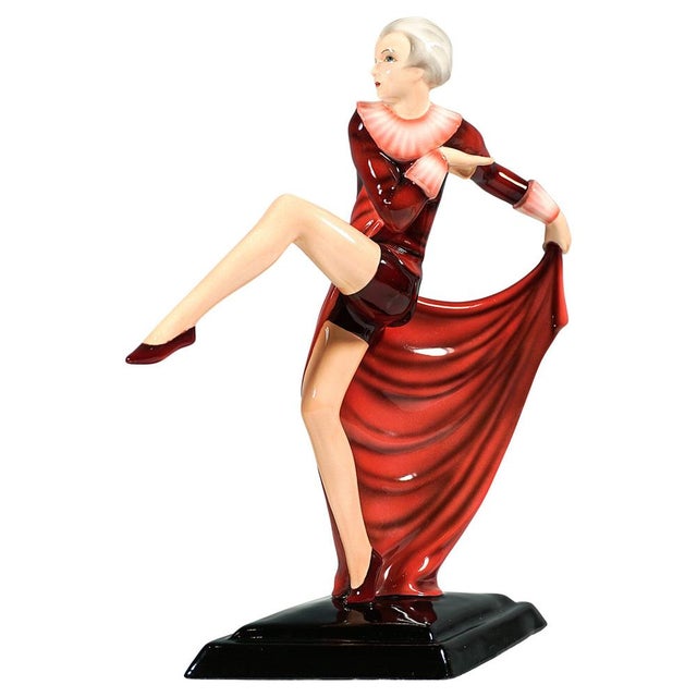 Beige Art Deco Figure Posing Dancer with Cloth attributed to Lorenzl for Goldscheider Vienna, 1939 For Sale - Image 8 of 8
