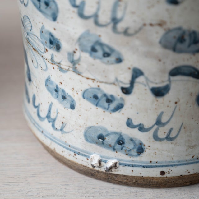 Pair of Chinese Blue and White Glazed Jars With Foo Dog Lid Finials For Sale - Image 13 of 14