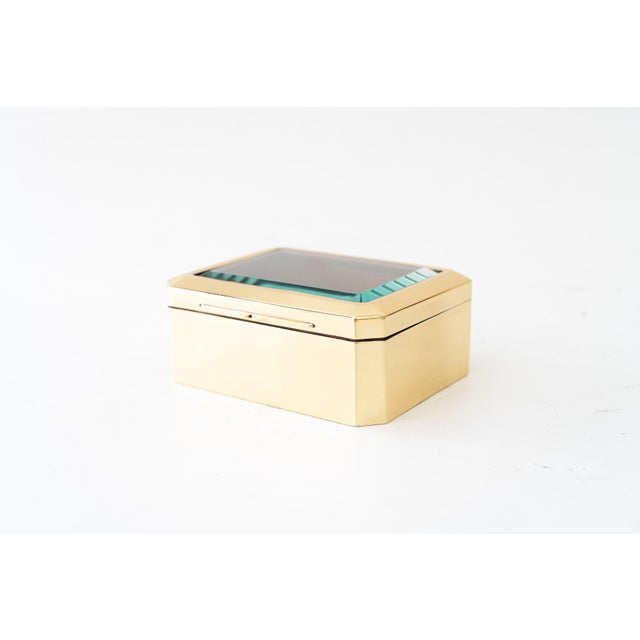 Art Deco Jewelry Box with cut glass vienna around 1920s Original wood inside Brass polished and stove enameled Original...