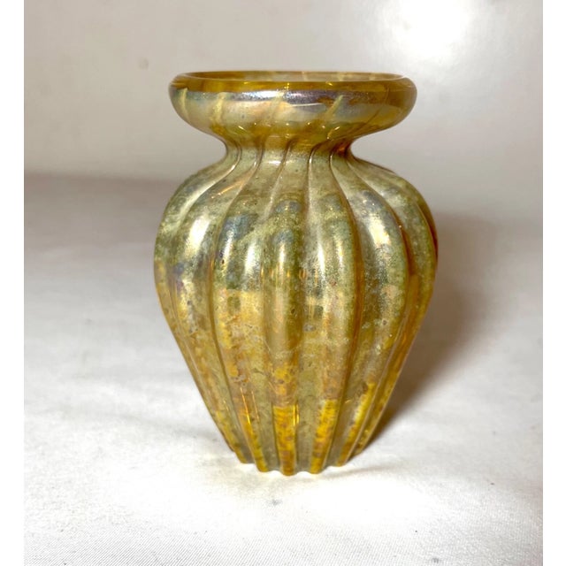 1991 Hand Blown Stephen Fellerman Aurene Iridescent Miniature Ribbed Glass Vase For Sale In New York - Image 6 of 11