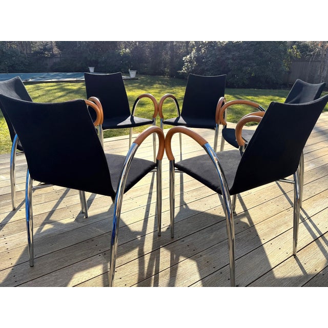 Set of 6 Mid Century Chrome and Wood Dining Chairs For Sale - Image 4 of 18