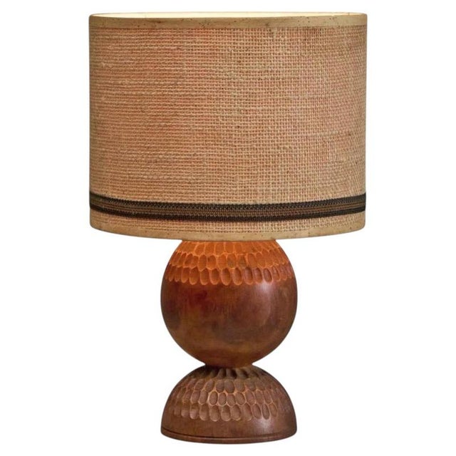 Table Lamp in Carved Wood with Shade in Woven Jute, 1960s For Sale - Image 15 of 15