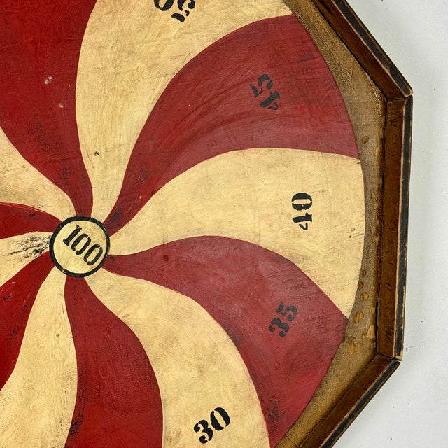 Marvelous Vintage American Folk Art Penny Pitch Wood Game Board With Swirl Design For Sale - Image 10 of 13