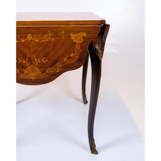 Rococo Style Mahogany and Rosewood Intarsia Side Table with Flaps, 1890s For Sale - Image 3 of 14