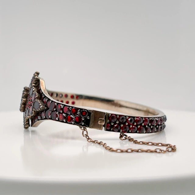 Vintage Antique Bohemian Gold Filled Garnet Bangle Bracelet For Sale - Image 9 of 12