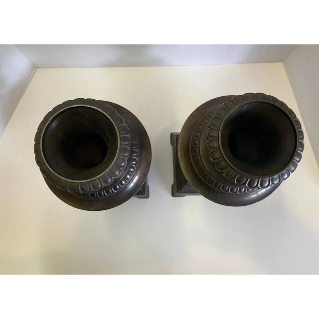 Metal Antique Bronze Vases a Pair For Sale - Image 7 of 9
