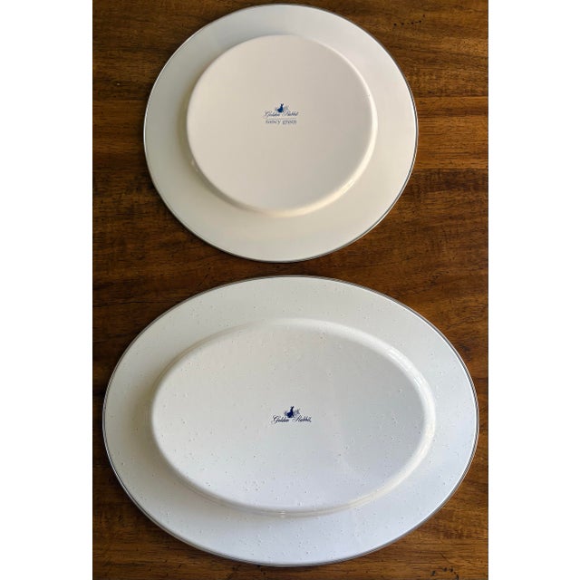 Late 20th Century Golden Rabbit Blue & White Enamelware Serveware Set ()Fish Platter, Splatter Lidded Dish & Polka Dot Serving Plate) - 3-Piece For Sale - Image 10 of 12