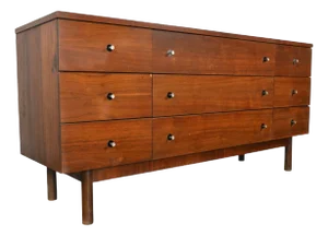 Mid Century Low Nine Drawer in Walnut by Stanley