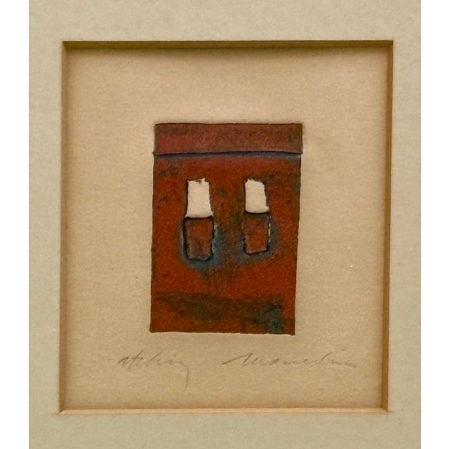 Abstract Vintage Signed Abstract Etching in Red & Blue Original Modernist Print For Sale - Image 3 of 5