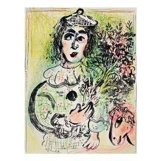 Marc Chagall, The Clown with Flowers, 1960, Lithograph For Sale