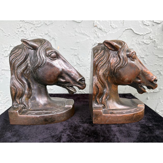 1960s Vintage Horse Head Bookends in Bronze-Tone Finish, Mid-Century Sculptural Pair For Sale - Image 5 of 7