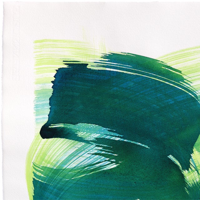 Contemporary Green Swirl 2 - Original Green Abstract Ink Painting on French Linen Paper by Bettina Mauel For Sale - Image 3 of 6