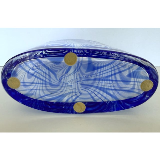 Mid-Century Modern Vintage Cenedese Murano Blue "Fenicio" Feather Glass Vase Signed For Sale - Image 3 of 9