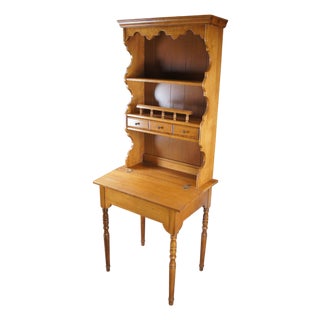 Vintage Early American Style Petite Maple Lift Top Secretary Desk & Hutch 70" For Sale
