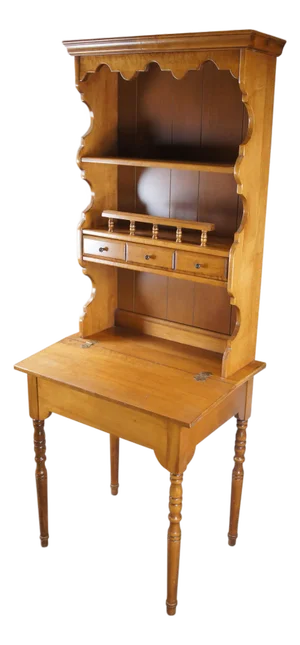 Vintage Early American Style Petite Maple Lift Top Secretary Desk & Hutch 70"