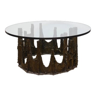 Vintage Paul Evans Signed and Dated Bronze and Glass Stalgamite Cocktail Table, 1970's For Sale