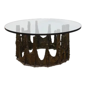 Vintage Paul Evans Signed and Dated Bronze and Glass Stalgamite Cocktail Table