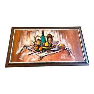 Mid-Century Modern Still Life Oil Painting, Signed in Original Frame For Sale