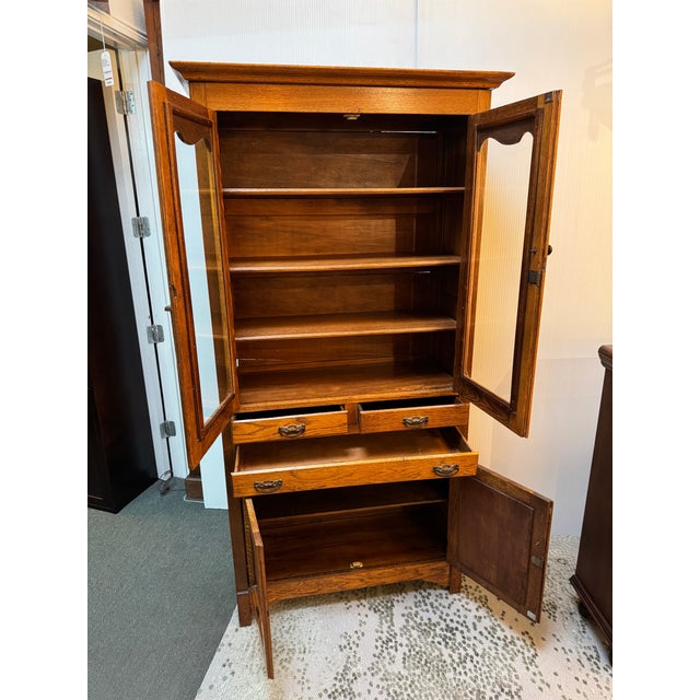 French Country American Oak Wood China Cabinet For Sale - Image 3 of 12