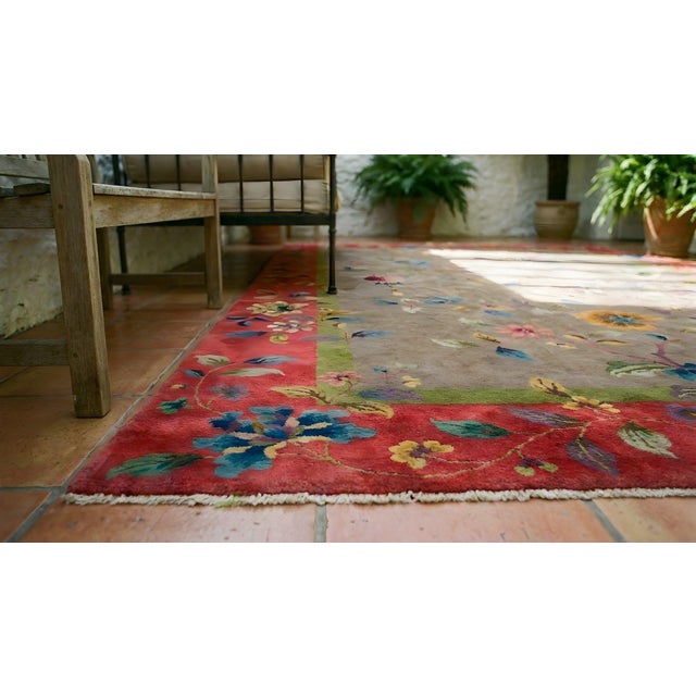 Wonderful Gray Background Antique Classic Floral Chinese Art Deco Rug For Sale - Image 14 of 15