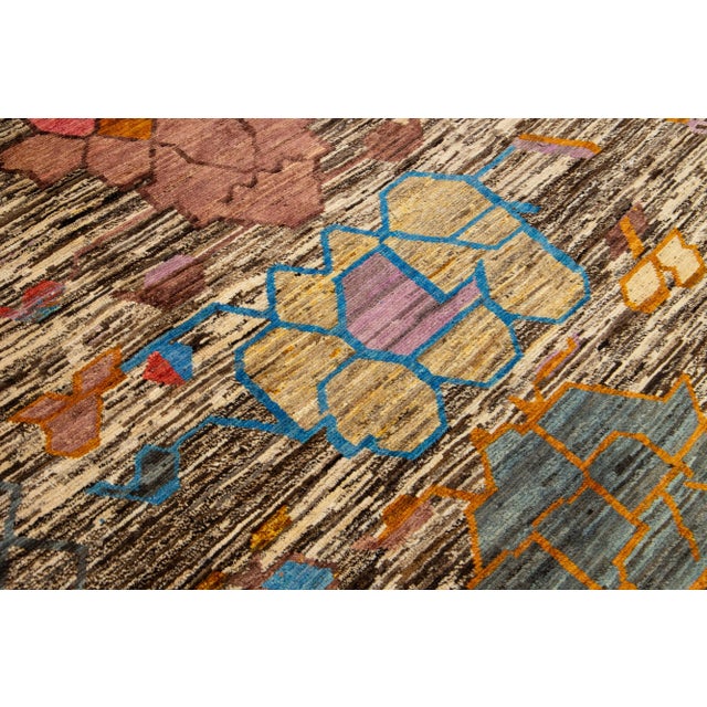 Tribal Contemporary Moroccan Style Handmade Wool Rug in Beige & Brown For Sale - Image 9 of 9