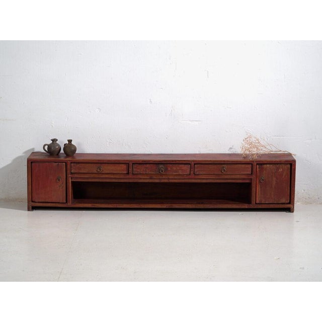 Low Antique Qing Dynasty Vermilion Gansu Sideboard For Sale - Image 10 of 12