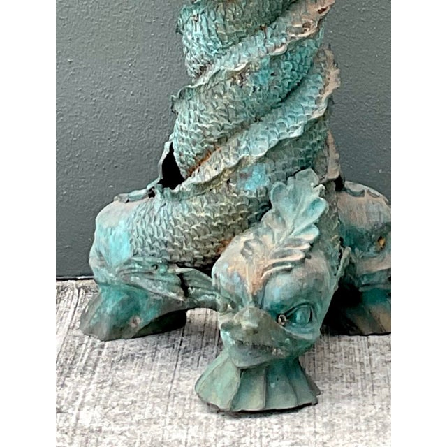 Verdigris Vintage Patinated Bronze Koi Table Pedestal For Sale - Image 8 of 12