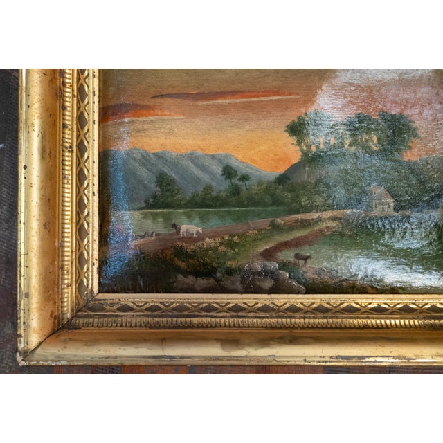 19th Century Luminist Folk Art Landscape Painting With Sunset For Sale In New York - Image 6 of 17
