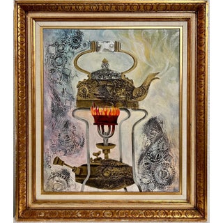 Eliezer Weishoff, Jerusalem Samovar Israeli Judaica Eliezer Weishoff Oil Painting Bezalel Artist, 1973 For Sale