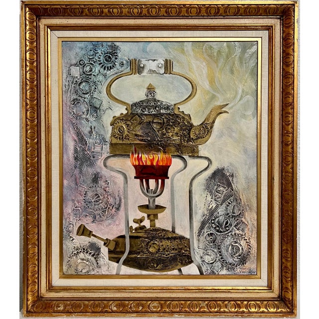 Eliezer Weishoff, Jerusalem Samovar Israeli Judaica Eliezer Weishoff Oil Painting Bezalel Artist, 1973 For Sale
