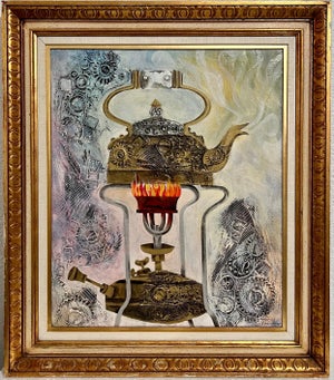 Eliezer Weishoff, Jerusalem Samovar Israeli Judaica Eliezer Weishoff Oil Painting Bezalel Artist, 1973