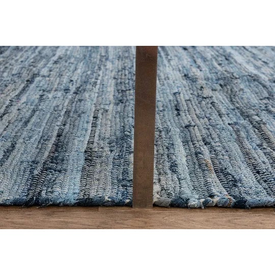 Recycled Denim Blue Hand Woven Cotton Boho Rug For Sale - Image 4 of 10
