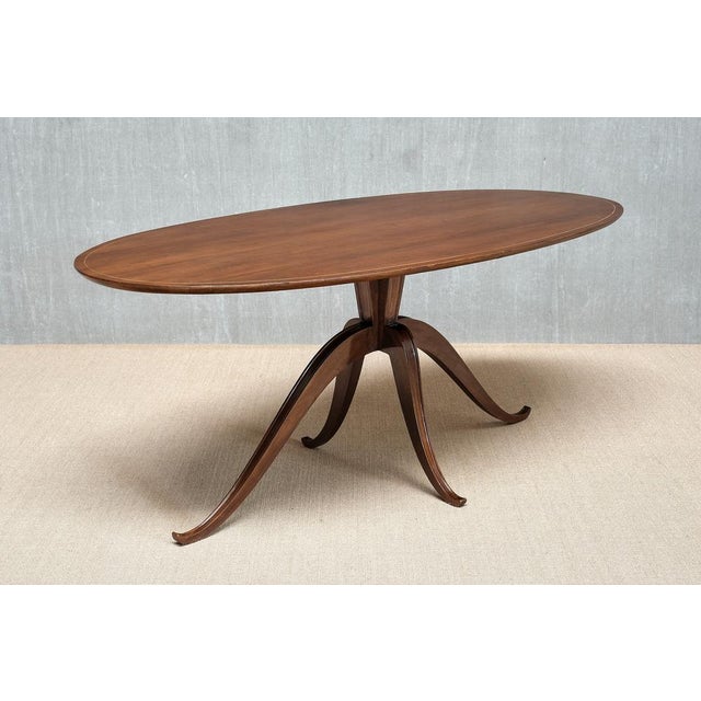 Oval Dining Table in Walnut attributed to Franco Buzzi, Italy, 1940s For Sale - Image 4 of 18