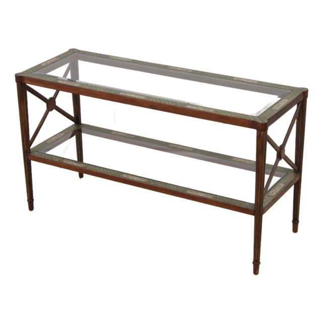 Paint Decorated Glass Top Console Sofa Table For Sale